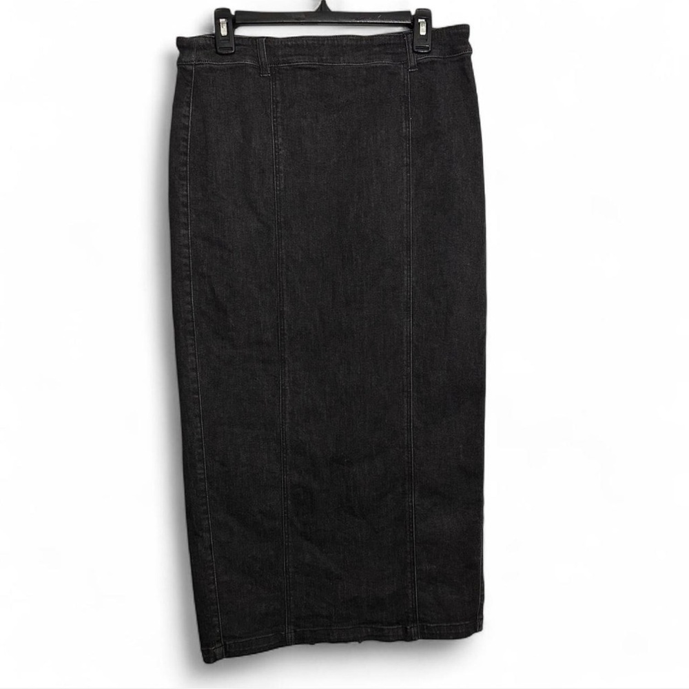 Anthropologie Belle Vere M Black Denim Skirt Back Slit Dark Academia Soft Grunge